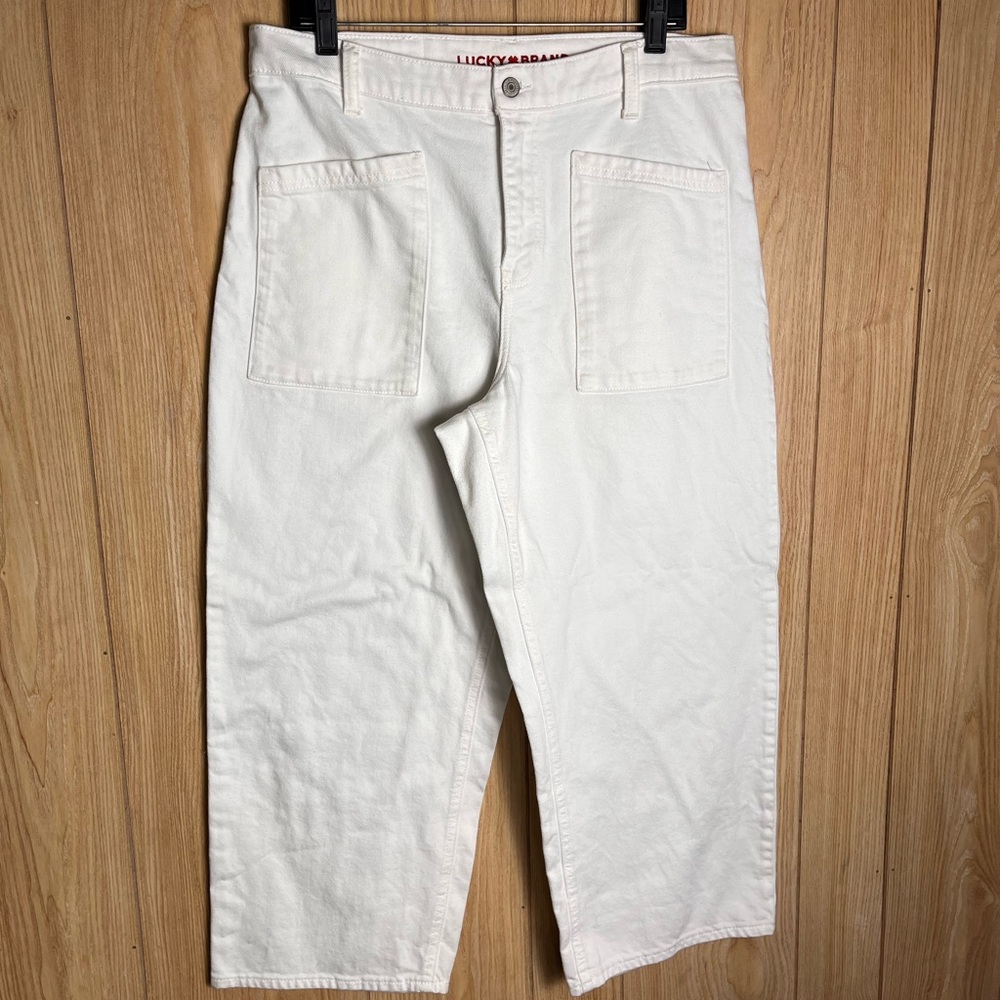 Lucky Brand White High-Rise Wide-Leg Crop Pants